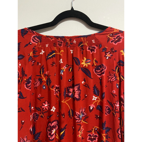 Old Navy Red Floral Peasant Top Plus Size 2X 28” Pit to Pit Tassel Tie Boho - Picture 9 of 11